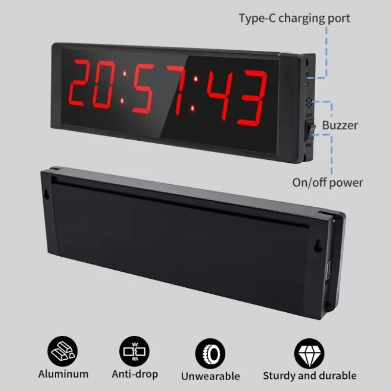 Chronometre Minuteur Sport - Minuteur de Fitness LED Rouge, Multifonction 6 Chiffres