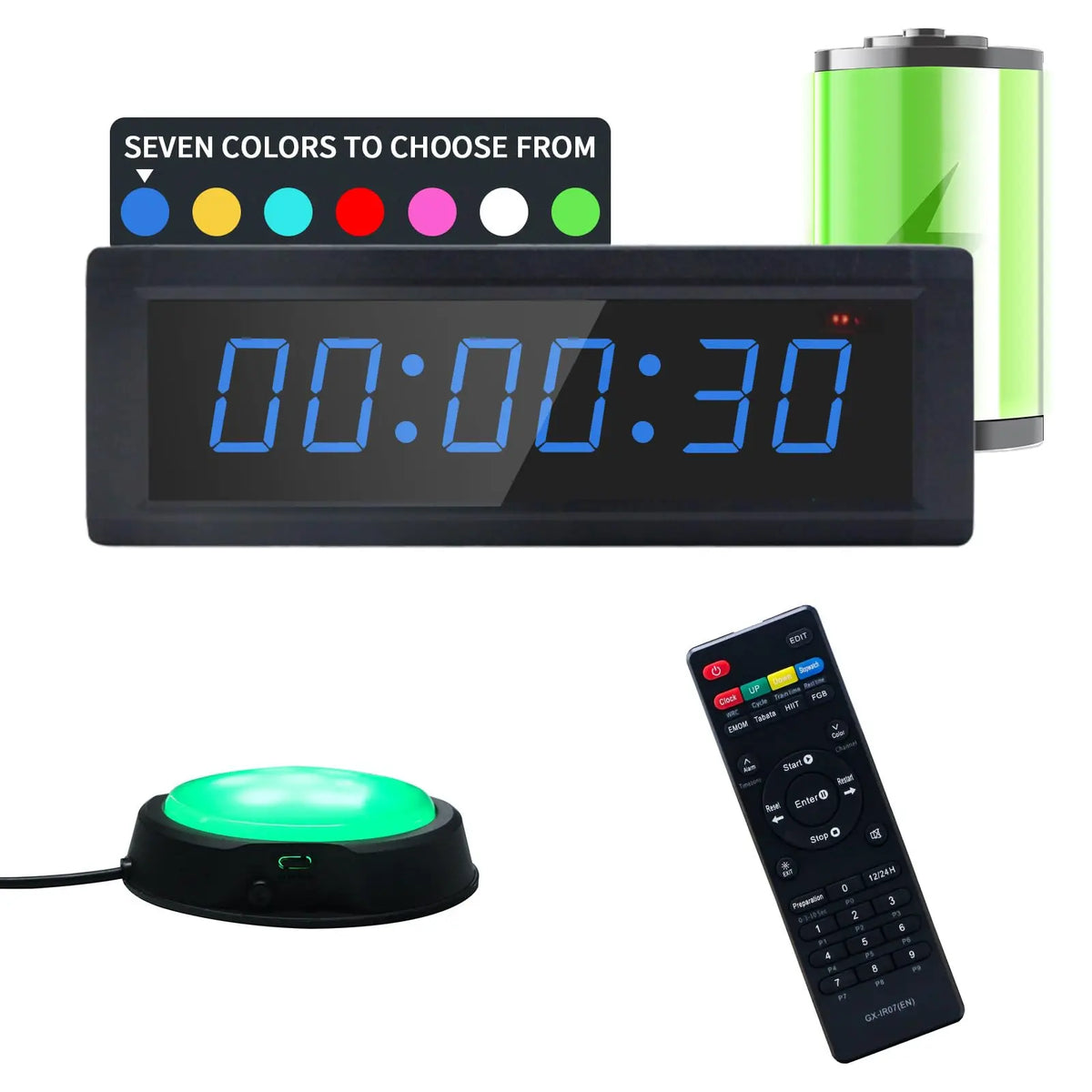 Chronomètre Minuteur Sport - Minuteur de Fitness LED 7 Couleurs, Multifonction 6 Chiffres