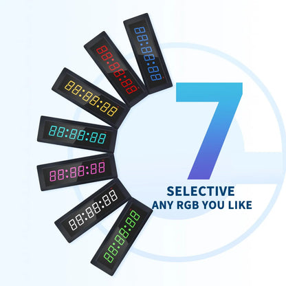 Chronomètre Minuteur Sport - Minuteur de Fitness LED 7 Couleurs, Multifonction 6 Chiffres