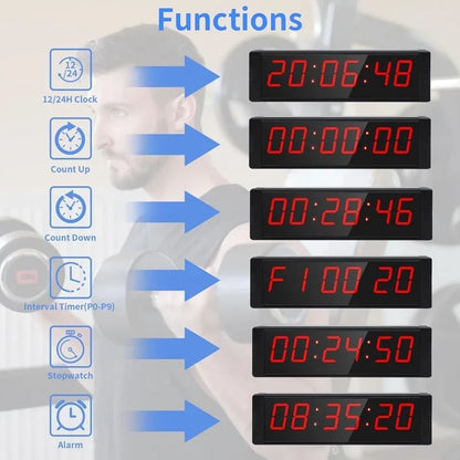Chronometre Minuteur Sport - Minuteur de Fitness LED Rouge, Multifonction 6 Chiffres